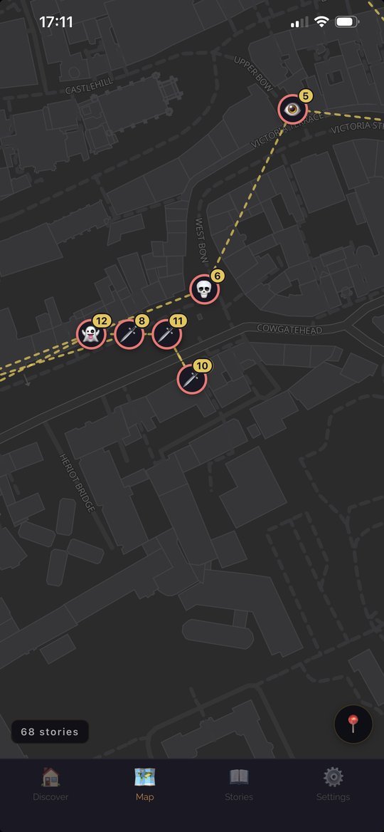 Map of the Old Town with numbered story stops